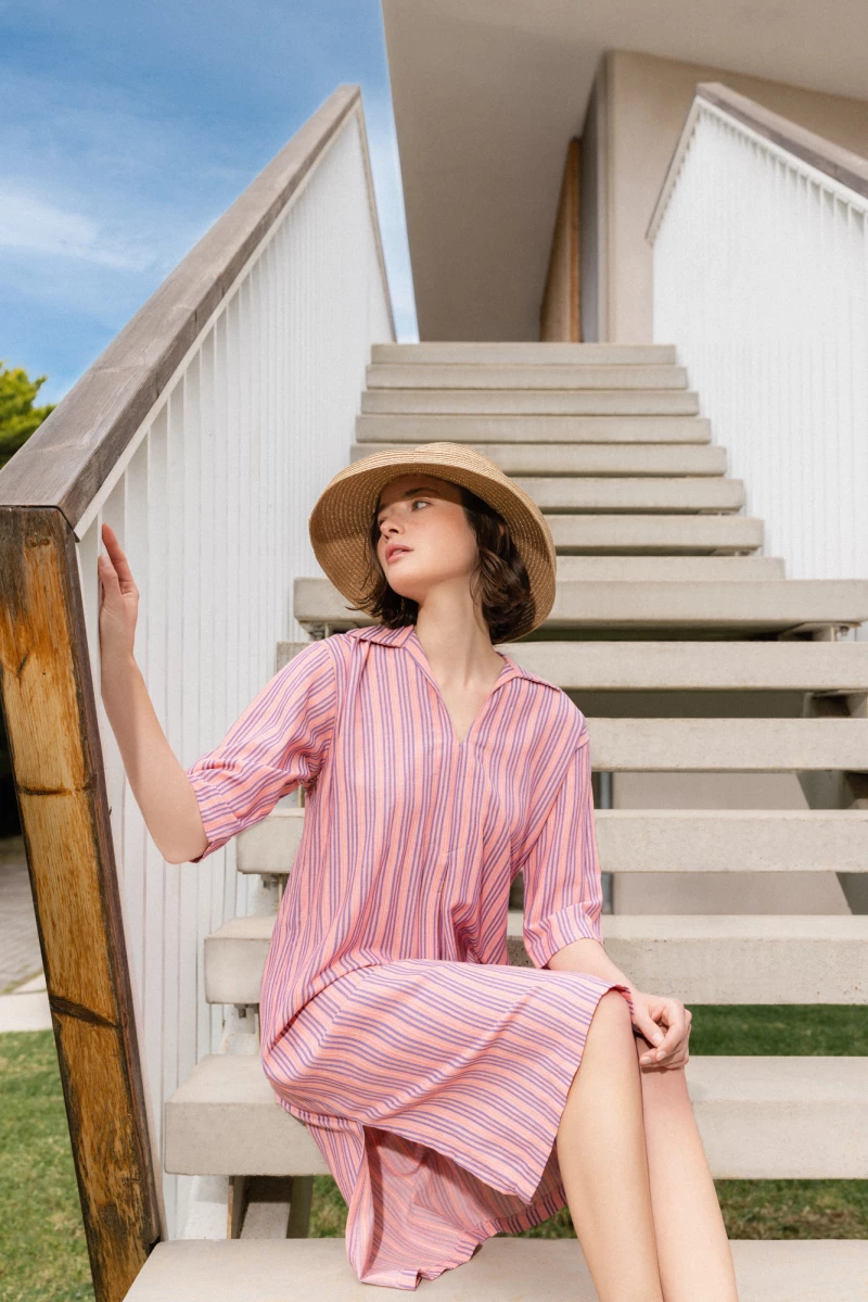 Γυναικείο Beachdress Pink Label - Φόρεμα - STRIPE PINK - Viscose - 3/4 Μανίκι