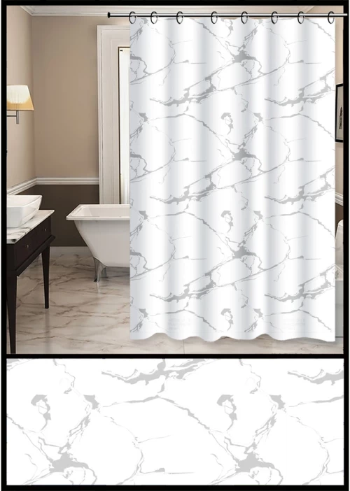 ΚΟΥΡΤΙΝΑ ΜΠΑΝΙΟΥ PEVA 180x180εκ. ΜΕ 12 ΚΡΙΚΟΥΣ ΕΦΕ ΜΑΡΜΑΡΟ  - Ankor 846382