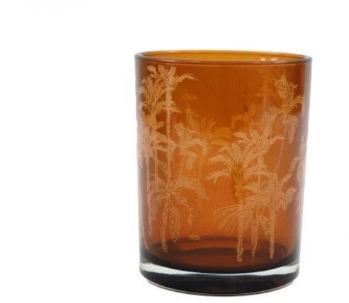 Κηροπήγιο γυάλινο καφέ φοίνικες 10x12,5cm