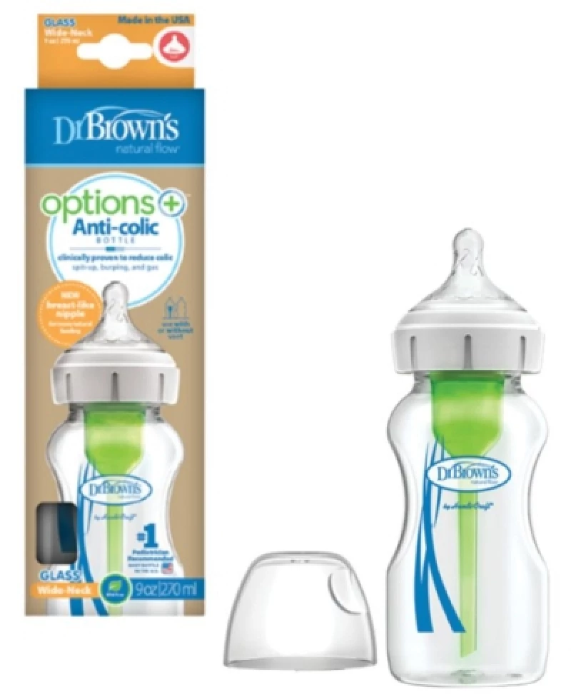 Dr Brown s Μπιμπερό γυάλινο Options+ Mε φαρδύ λαιμό 270ml WB91740
