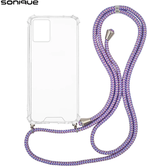 Θήκη Σιλικόνης με Κορδόνι Sonique Armor Clear Motorola Moto G53 5G Rainbow Λιλά