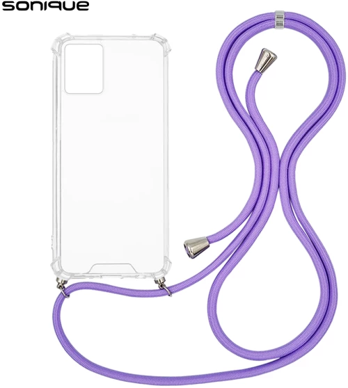 Θήκη Σιλικόνης με Κορδόνι Sonique Armor Clear Motorola Moto G53 5G Λιλά