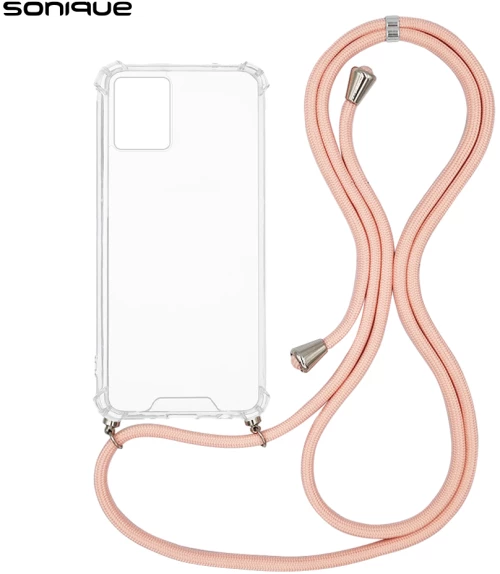 Θήκη Σιλικόνης με Κορδόνι Sonique Armor Clear Motorola Moto G53 5G Ροζ