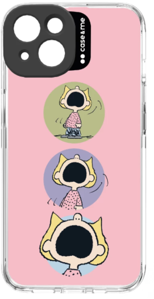Case me by sbs peanuts case iphone 14 with camera lens protection pink backcover