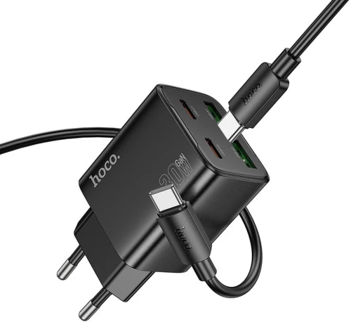 Hoco Wall Charger Usb A + Type C + Cable Type C To Lightning Pd Qc3.0 3A 20W N52 Black