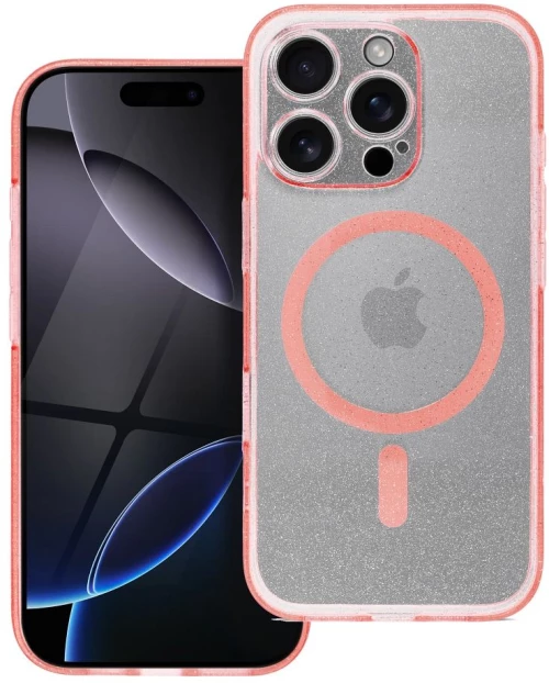 Clear Mag Cover Case With Camera Protection Compatible With Magsafe For Iphone 16 Pro Pink Glitter