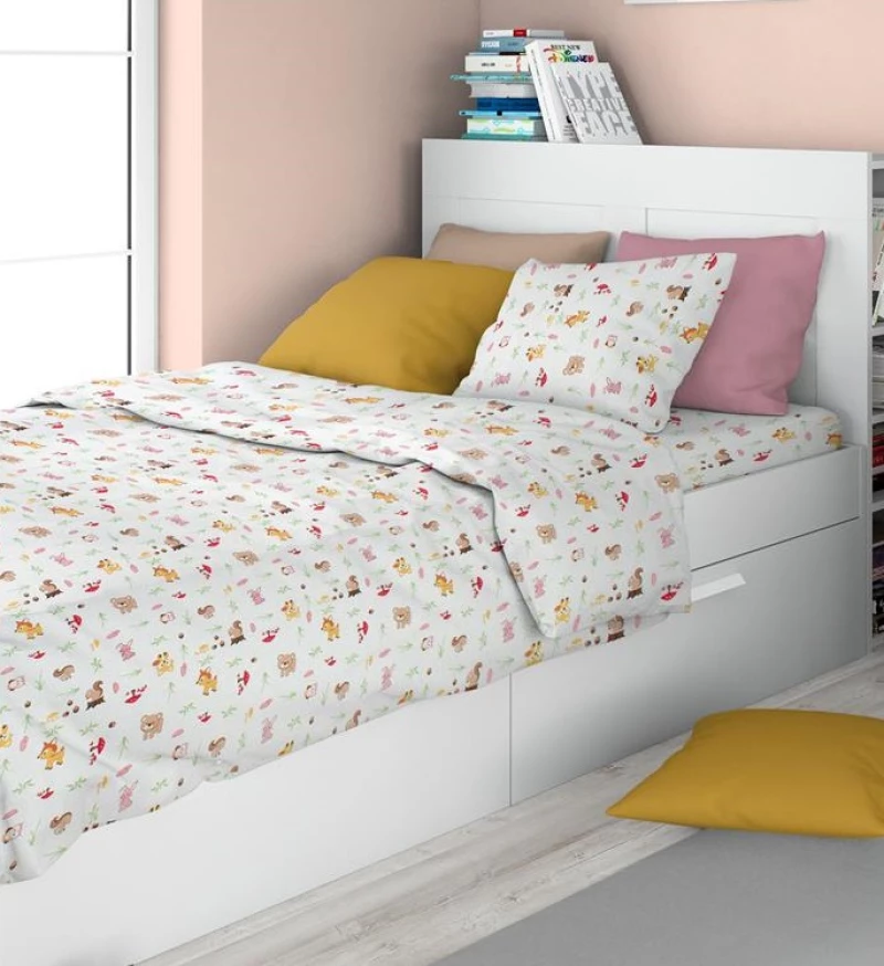 Σετ Σεντόνια Μονά 2τμχ (160x240) Forest Animals 571 White-Pink βαμβακερά DimCol
