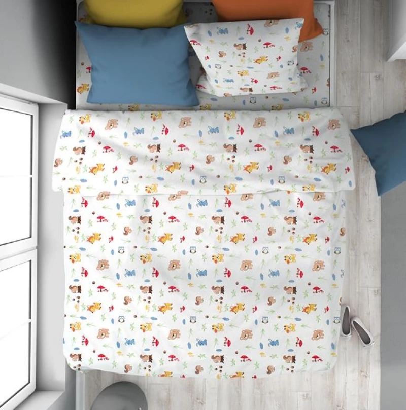 Σετ Σεντόνια Μονά 2τμχ (160x240) Forest Animals 570 White-Sky Blue βαμβακερά DimCol
