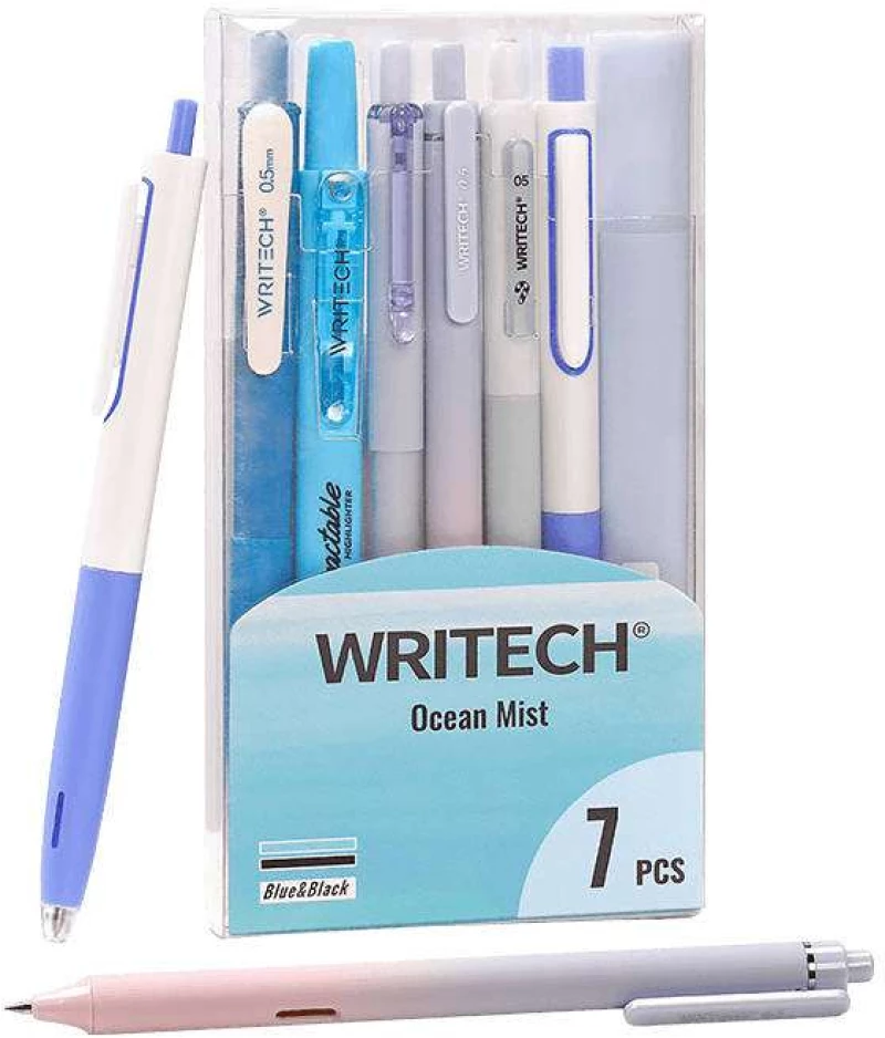 Writech Σετ Γραφής Στυλό Gel & Υπογραμμιστές 7 Τεμ Μαύρο Μπλε 610546