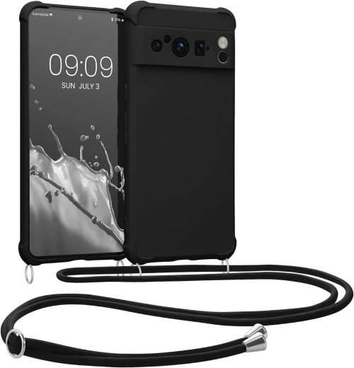 KWmobile Matte Θήκη Σιλικόνης με Λουράκι Λαιμού Google Pixel 8 Pro - Black (61868.01)