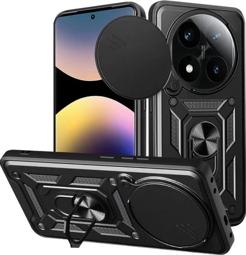 Θήκη Xiaomi Redmi Note 14 Pro 4G Bodycell Armor Slide Ανθεκτική με Κάλυμμα για την Κάμερα & Μεταλλικό Ring Holder - Black (5206015081095)