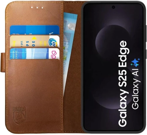 Θήκη Samsung Galaxy S25 Edge Rosso Deluxe Δερμάτινο Πορτοφόλι - Brown (8719246476273)