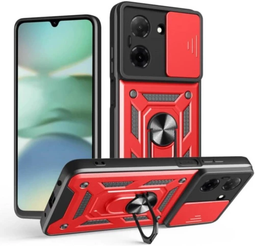 Θήκη Xiaomi Redmi A5 4G Bodycell Armor Slide Ανθεκτική με Κάλυμμα για την Κάμερα & Μεταλλικό Ring Holder - Red (5206015082900)