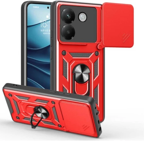 Θήκη Xiaomi Poco M7 Pro 5G Bodycell Armor Slide Ανθεκτική με Κάλυμμα για την Κάμερα & Μεταλλικό Ring Holder - Red (5206015082870)