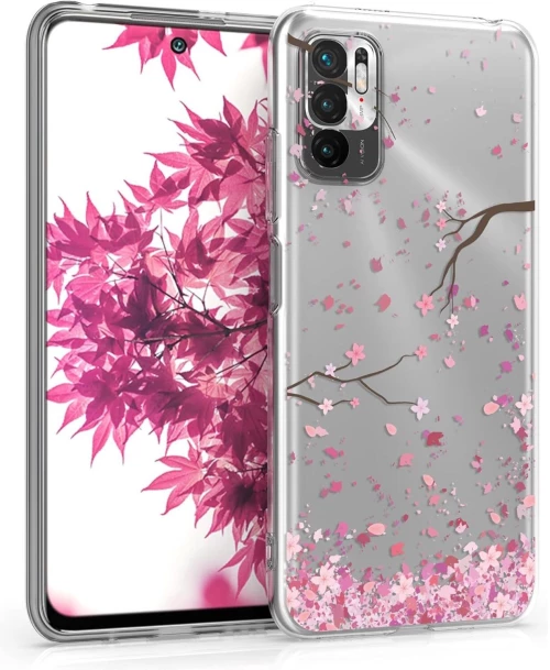 Θήκη Xiaomi Redmi Note 10 5G KWmobile TPU Silicone Case Σιλικόνης - Cherry Blossoms / Pink / Dark Brown / Transparent (54950.01)