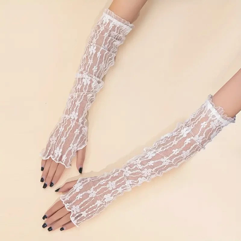 Φλοράλ Ανοιχτά Γάντια Μπεζ