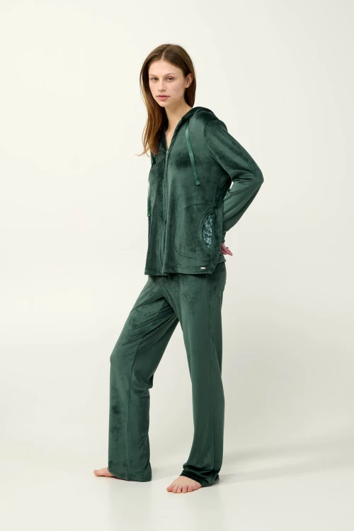 Γυναικείο Velvet Lounge Set με Κουκούλα - 23102