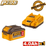 Σετ μπαταρία λιθίου 20V / 4.0Ah  & φορτιστής 2A με LED ένδειξη INGCO FBCPK1012E