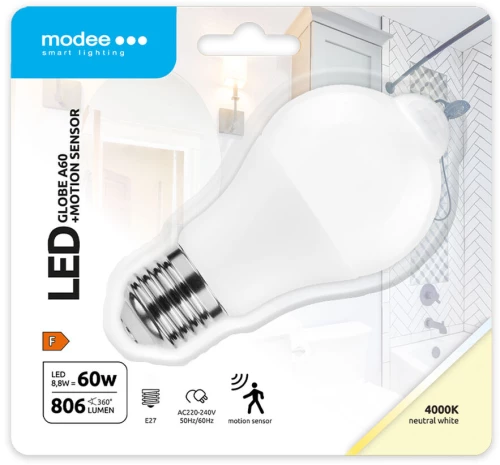 Modee LED Smart Σφαιρική Λάμπα με Αισθητήρα PIR A60 8,8W E27 270° 4000K (806 lumen)