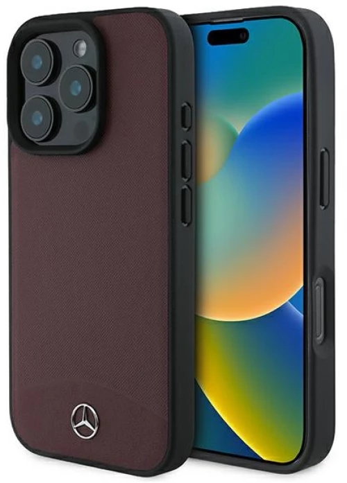 Mercedes Textured And Plain Leather MagSafe case for iPhone 16 Pro Max - red