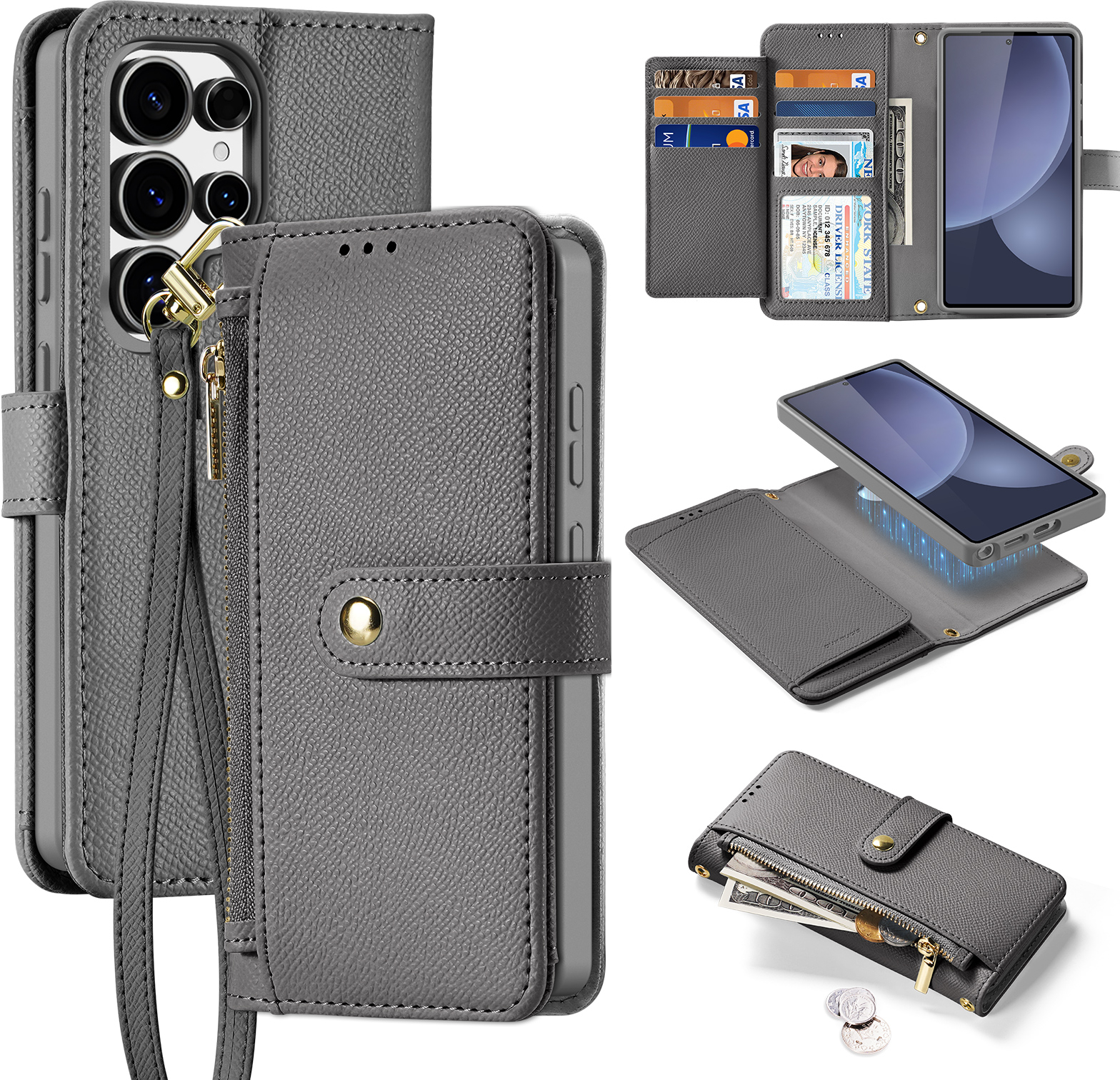 Dux Ducis Lawa Leather Case for Samsung Galaxy S25 Ultra with Detachable Magnetic Wallet - Gray