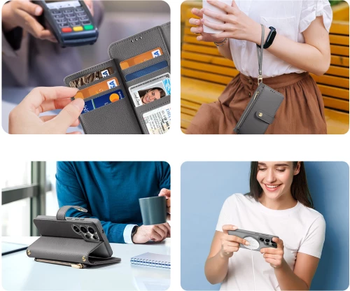 Dux Ducis Lawa Leather Case for Samsung Galaxy S25 Ultra with Detachable Magnetic Wallet - Gray