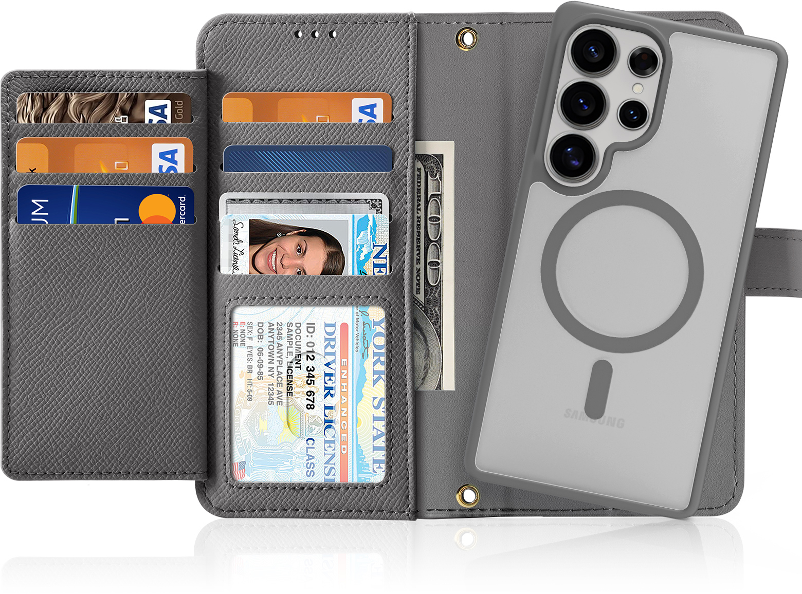 Dux Ducis Lawa Leather Case for Samsung Galaxy S25 Ultra with Detachable Magnetic Wallet - Gray
