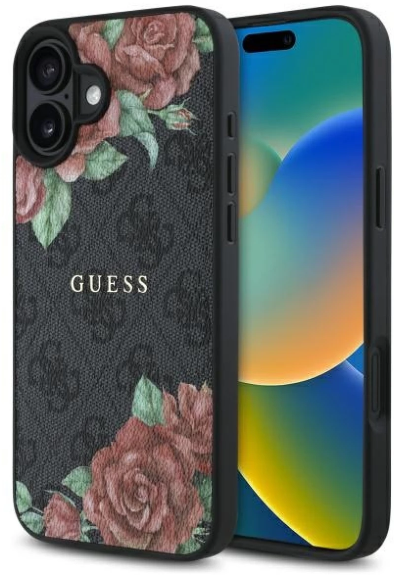 Guess GUHMP16SP4ROPEMCK iPhone 16 6.1" black/black hardcase 4G Flowers Print MagSafe