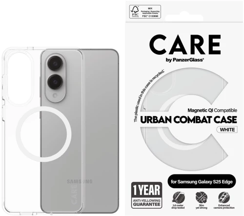 CARE by PanzerGlass - Flagship Case Transparent Urban Combat w. White Qi Compatible Samsung S25 Edge / Electronics