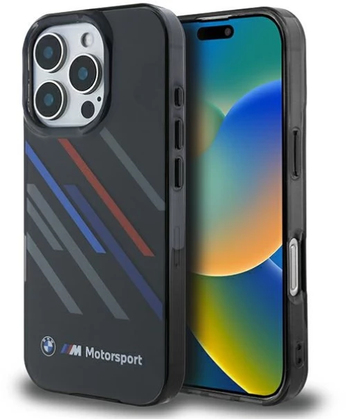 BMW Motosport IML Random Stripes iPhone 16 Pro Max Case - Black