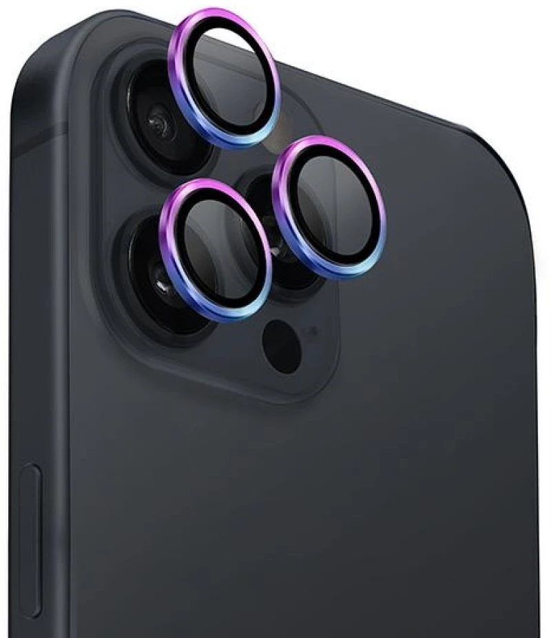 Uniq Optix Aluminum Camera Lens Protector iPhone 16 Pro 6.3" / 16 Pro Max 6.9" iridescent camera lens glass with applicator
