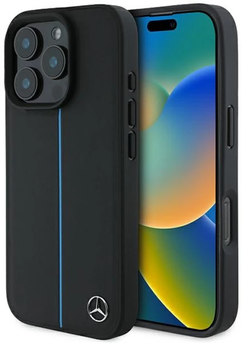 Mercedes MB Blue Line Leather MagSafe iPhone 16 Pro Case - Black