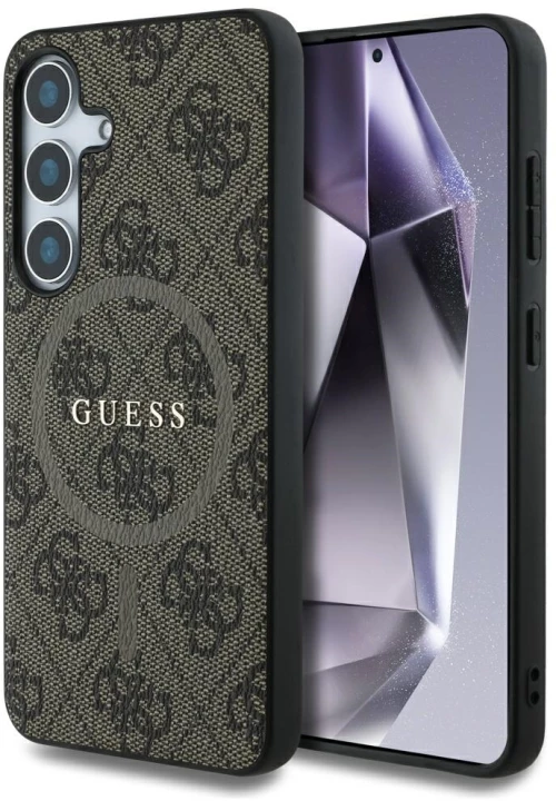 Guess Leather 4G Colored Ring Classic Logo MagSafe Samsung Galaxy S25 Plus case brown