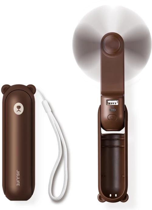 Jisulife Handheld Fan Life8 Portable USB Fan with Power Bank Function 2000mAh and Flashlight - Brown
