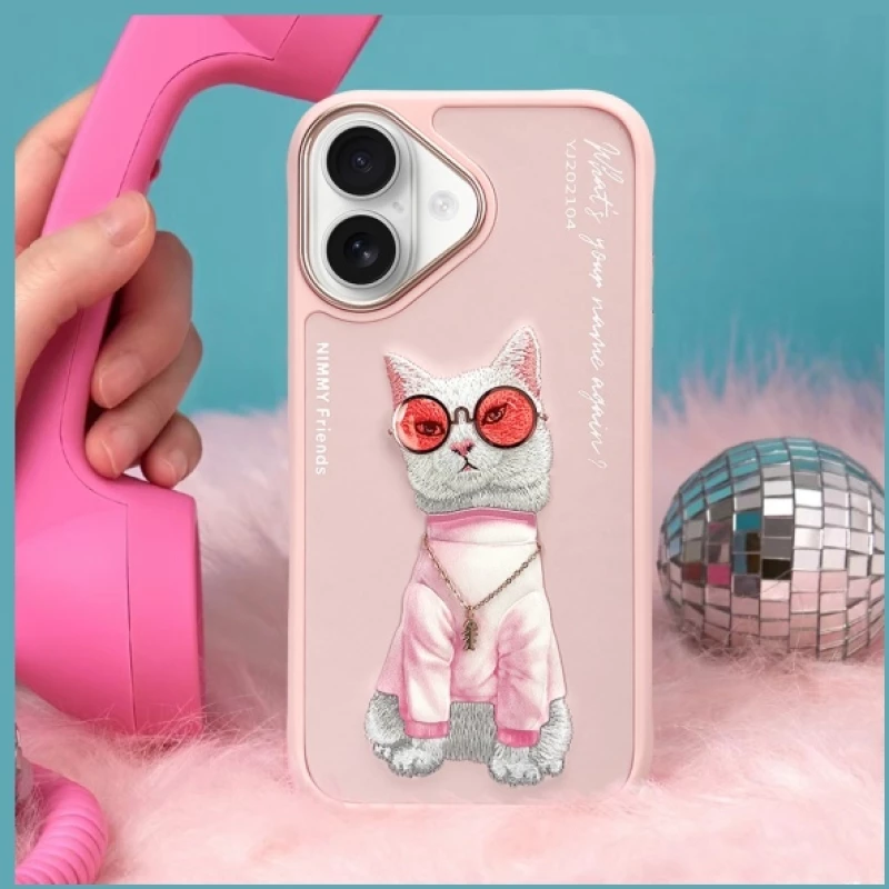 Nimmy Glasses Cool Cat iPhone 16 Case - Pink
