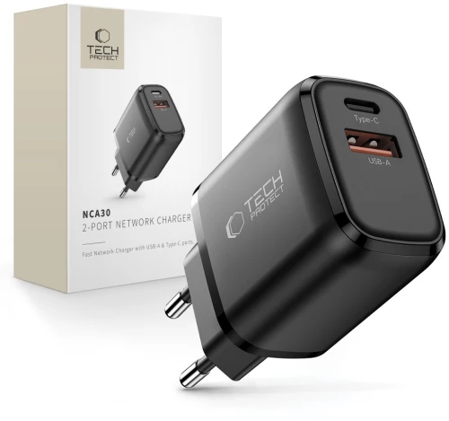 Tech-Protect NCA30 PD 30W / QC3.0 USB-A / USB-C wall charger - black