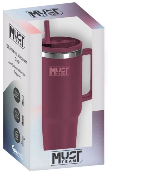 Must Team Ποτήρι Θερμός Ανοξείδωτο 1200 ml Με Καλαμάκι "Μπορντό"