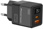 POWERTECH φορτιστής τοίχου PT-1499 με οθόνη, USB/USB-C, 35W, GaN, μαύρος