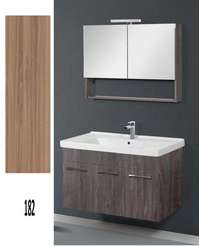 Έπιπλο Μπάνιου Cappuccino MDF Laminate Βάση, Καθρέπτης, Νιπτήρας 90cm 112