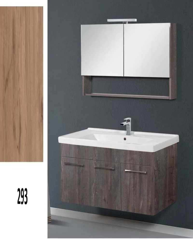 Έπιπλο Μπάνιου Cappuccino MDF Laminate Βάση, Καθρέπτης, Νιπτήρας 90cm 182