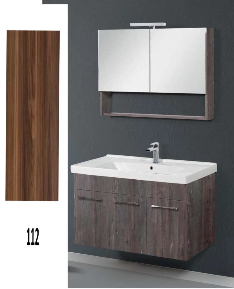 Έπιπλο Μπάνιου Cappuccino MDF Laminate Βάση, Καθρέπτης, Νιπτήρας 90cm 182