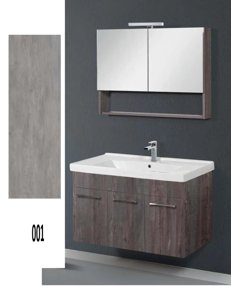 Έπιπλο Μπάνιου Cappuccino MDF Laminate Βάση, Καθρέπτης, Νιπτήρας 90cm 182