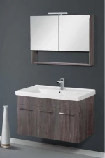 Έπιπλο Μπάνιου Cappuccino MDF Laminate Βάση, Καθρέπτης, Νιπτήρας 90cm 307