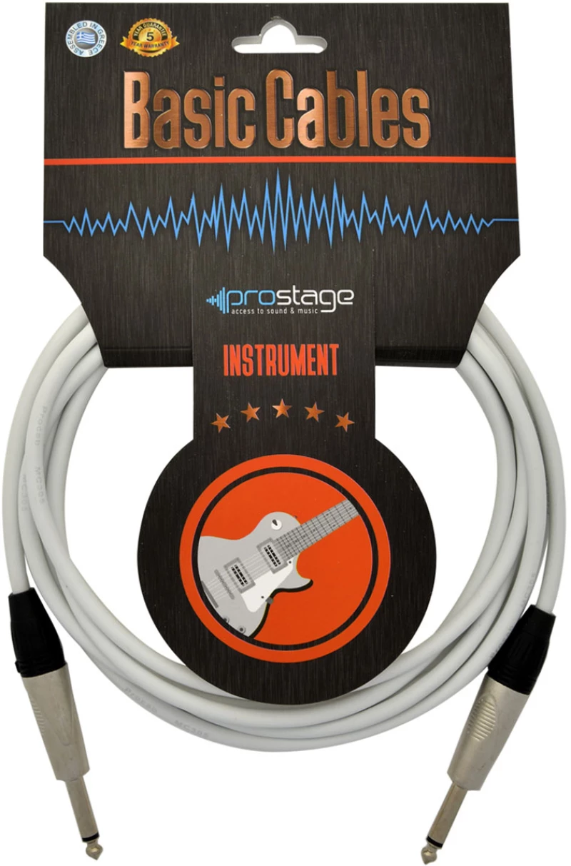 Prostage WBTM-05 - Επαγγελματικό καλώδιο Jack 1/4 TS - Jack 1/4 TS 5 μέτρα σε λευκό