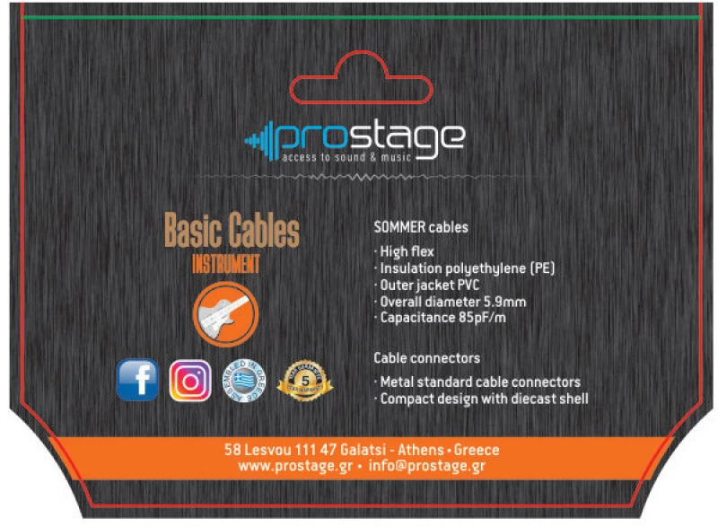 Prostage WBTM-05 - Επαγγελματικό καλώδιο Jack 1/4 TS - Jack 1/4 TS 5 μέτρα σε λευκό