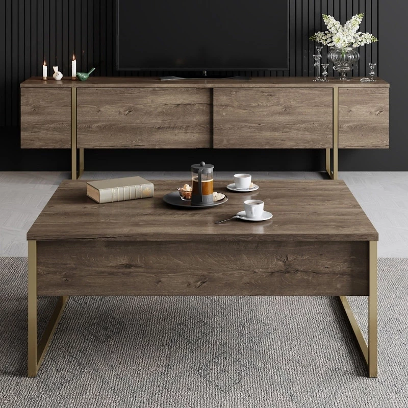 Έπιπλο τηλεόρασης Luxe χρώμα καρυδί - χρυσό 180x30x50εκ.