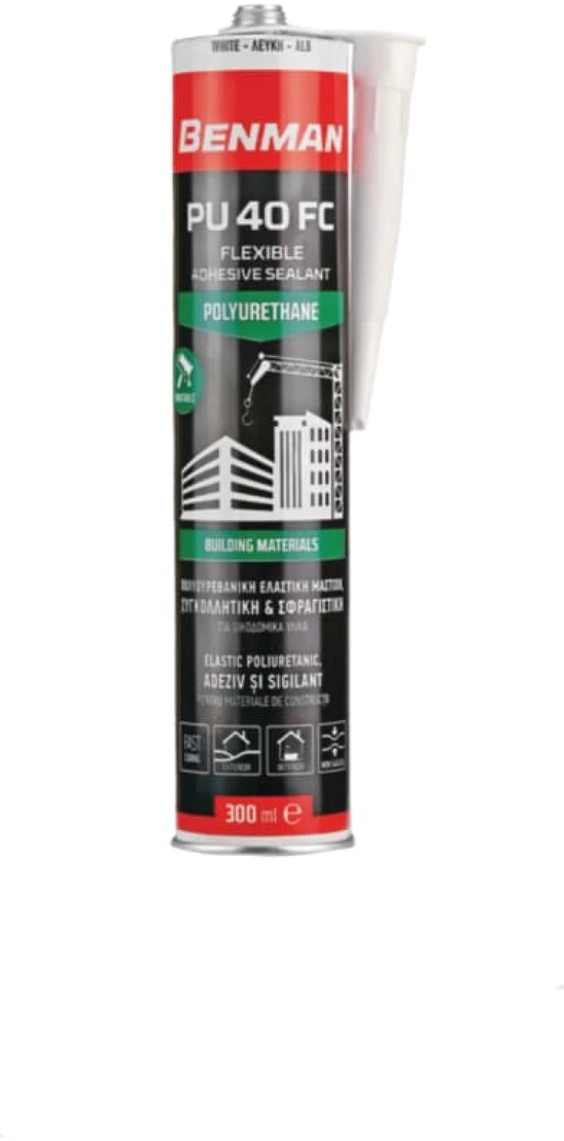 Αρμόκολλα Πολυουρεθάνης PU 40FC σαλάμι 600ml λευκή BENMAN 73078