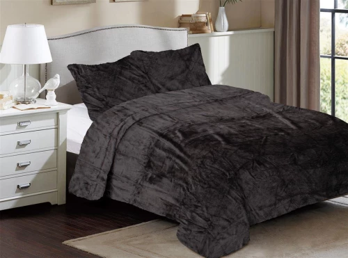 Κουβέρτα Coral Fleece Solid 08 220X240 Grey-Black 100% Polyester - -