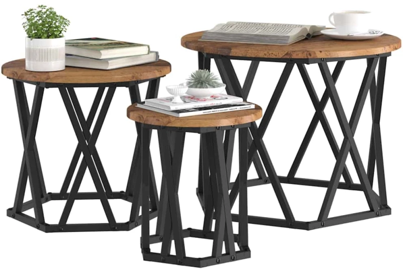 vidaXL Κομοδίνο Μονάδας 3 pcs Παλαιό ξύλο 53 x 53 x 40 cm