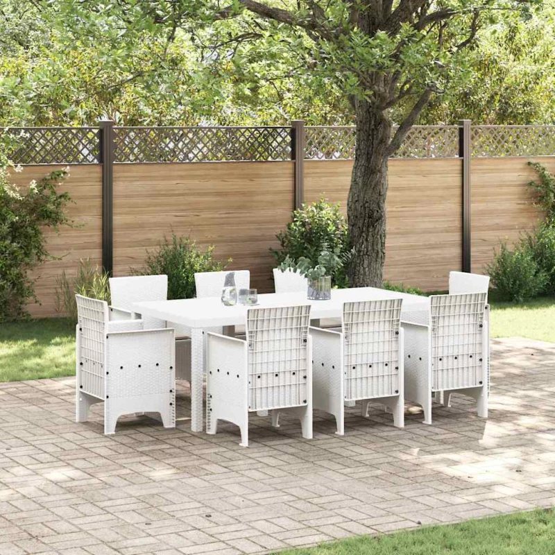 vidaXL Σέτ φαγητού για κήπο 9 pcs Λευκό Rattan Polt